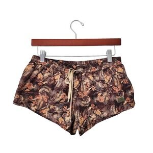 ADDICTED Tropical Swim Shorts Palm Print Euro Swimwear Brown M/32